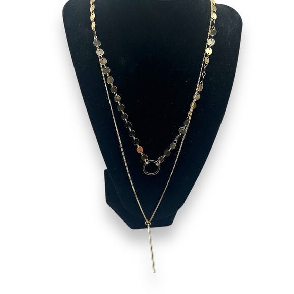 Macy's STYLE & CO Disco Chain Lariat Layered Gold Tone Statement Necklace EUC - Picture 3 of 10